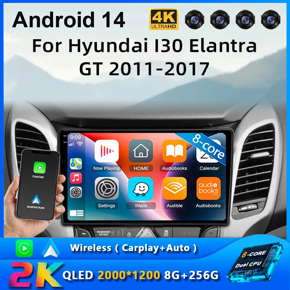 

Car Radio Android 14 Multimedia Player GPS For Hyundai I30 Elantra GT 2011-2017 Carplay Android auto DVR DSP 2 Din Stere