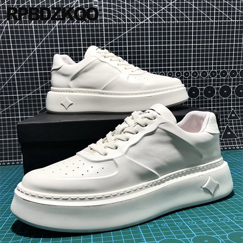 

Trainers Flats Real Leather Sport Athletic Slip On Shoes Leisure Lace Up Sneakers Skate High Sole Muffin Lightweight Men Thick