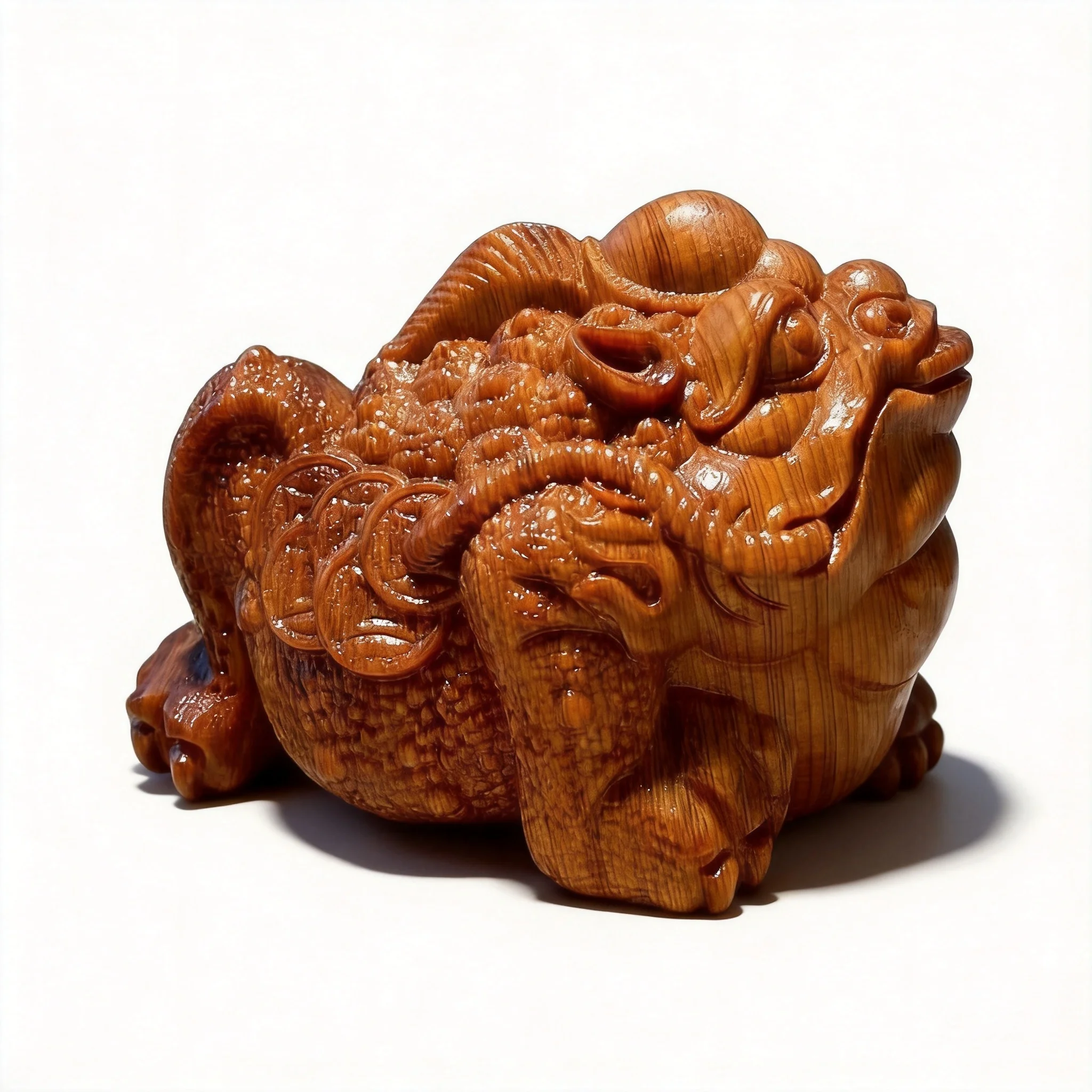 Chinese Traditional Feng Shui Lucky Wealth Attracting Three Legged Golden Toad Natural Wood Carving Handheld Wenwan Figurine For