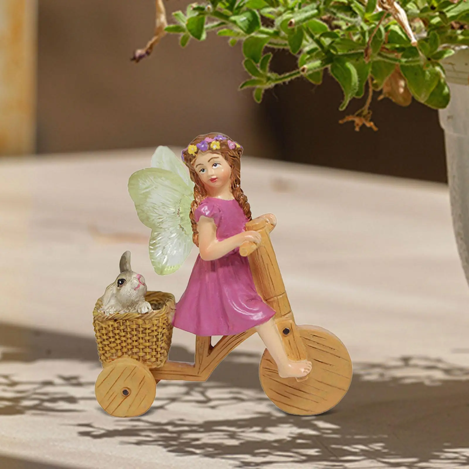 Miniature Fairy Garden Statue Cycling Fairy Statue Planter Pot Decoration Resin Figurine Outdoor Decor Fairy Garden Accessory