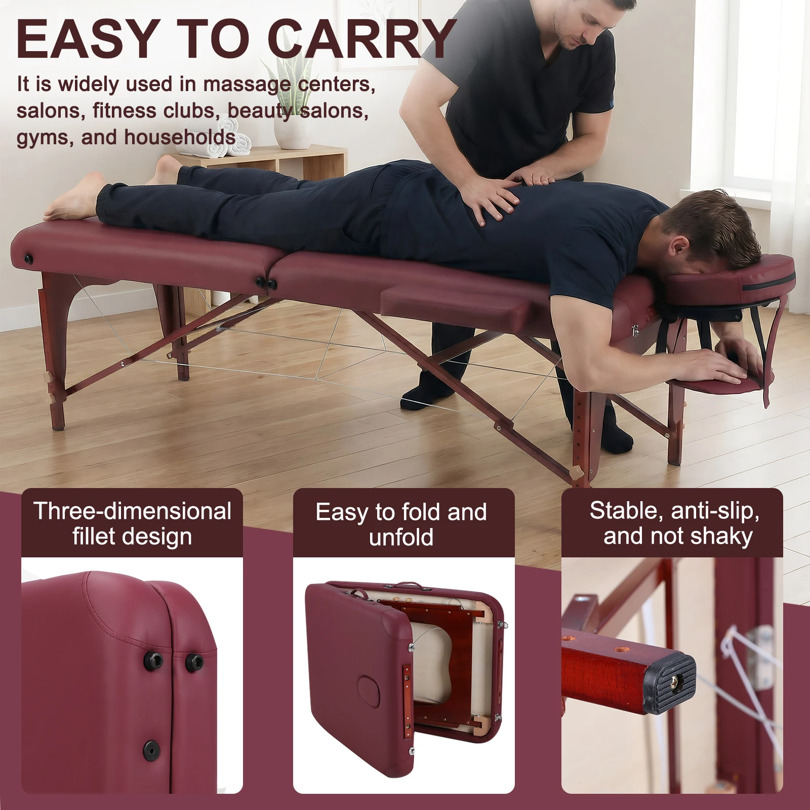 

Портативная кушетка для салона красоты и спа с усиленными деревянными ножками, складная, легкая, регулируемая по высоте, выдерживает до 1500 фунтов, с сумкой для переноски.