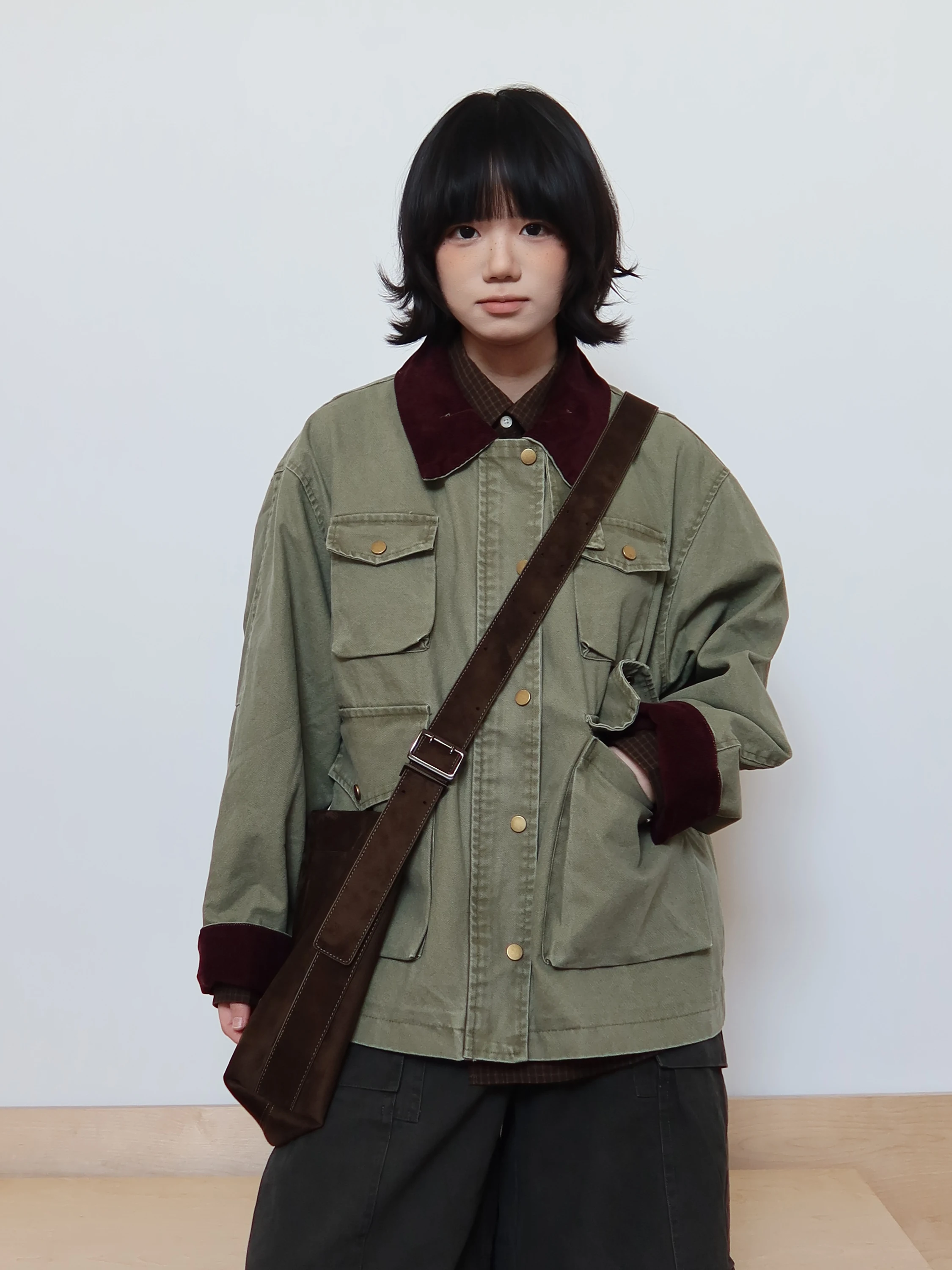 

Ретро-куртка из хлопка в стиле рабочей одежды с воротником-стойкой, мужская, прямого кроя, длинный рукав, повседневная, многофункциональная