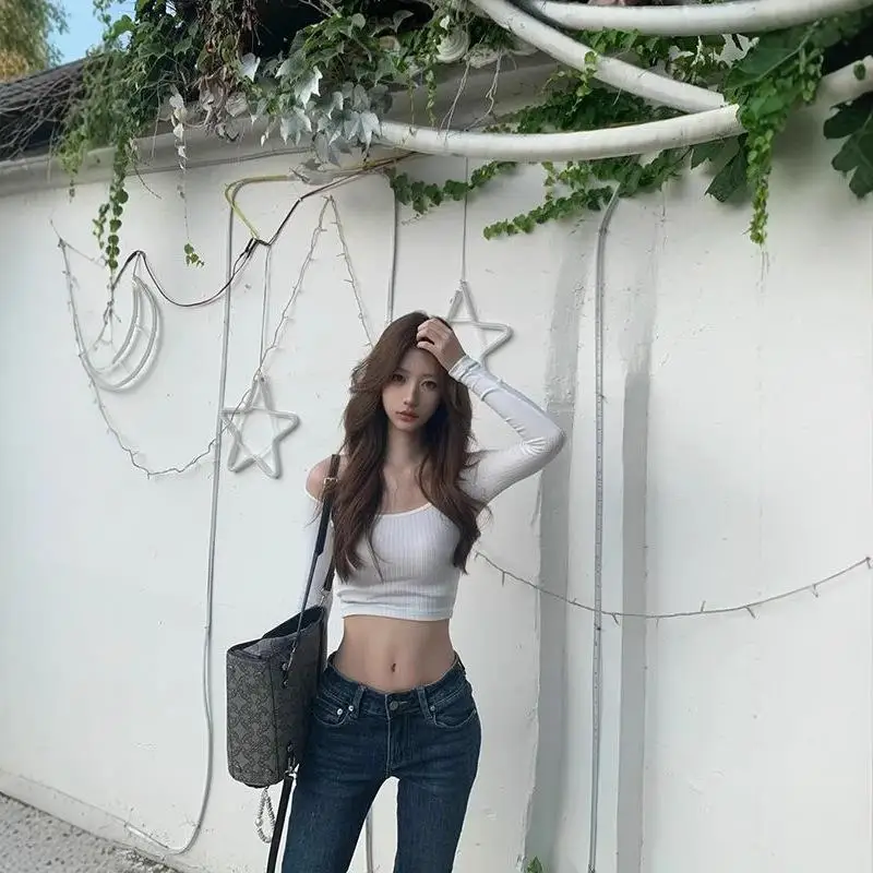 

Summer Women's Long Sve ort oulder T-irt Slim Fit Polyester Spandex Printed Color Top for Ladies