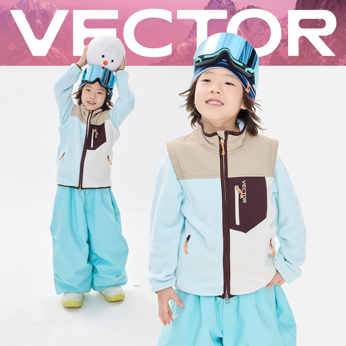 VECTOR Fleece Jacket with Detachable Sleeves for Windproof Warm Anti-static Outdoor Sports Skiing Hiking Daily Wear Snowboard