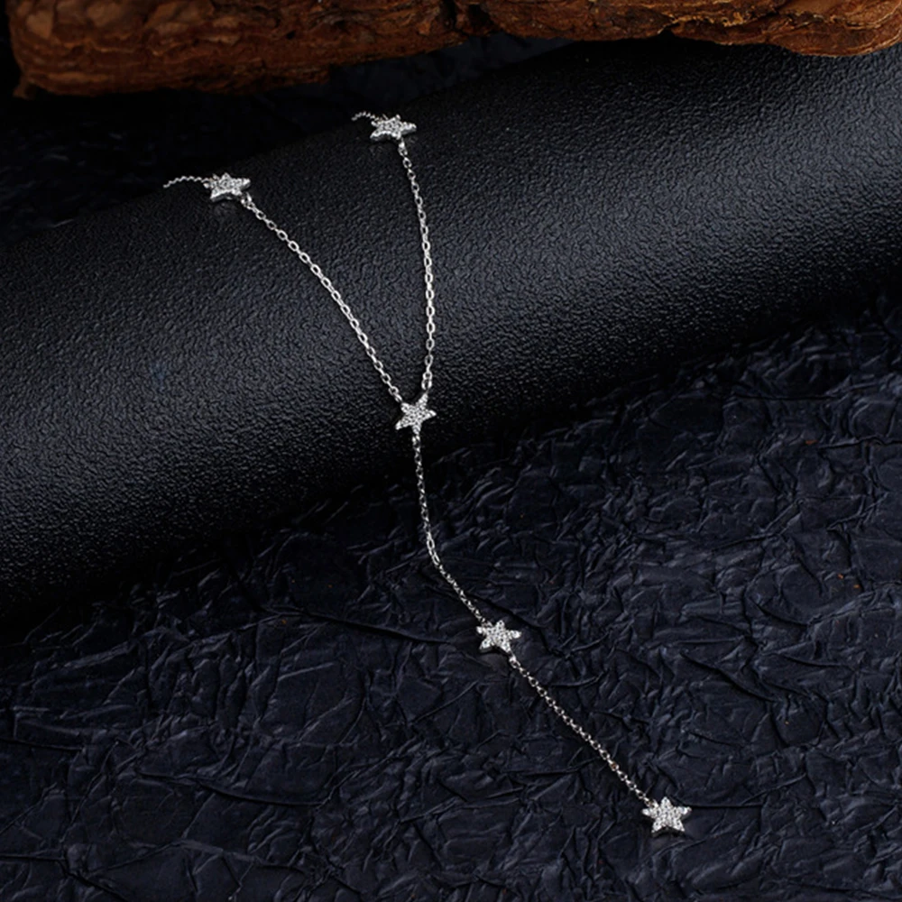 Real S925 Sterling Silver Star Necklace Women Brilliant Five Pointed Star Pendant Necklace Female Luxury Jewelry Shiny 5A Zircon