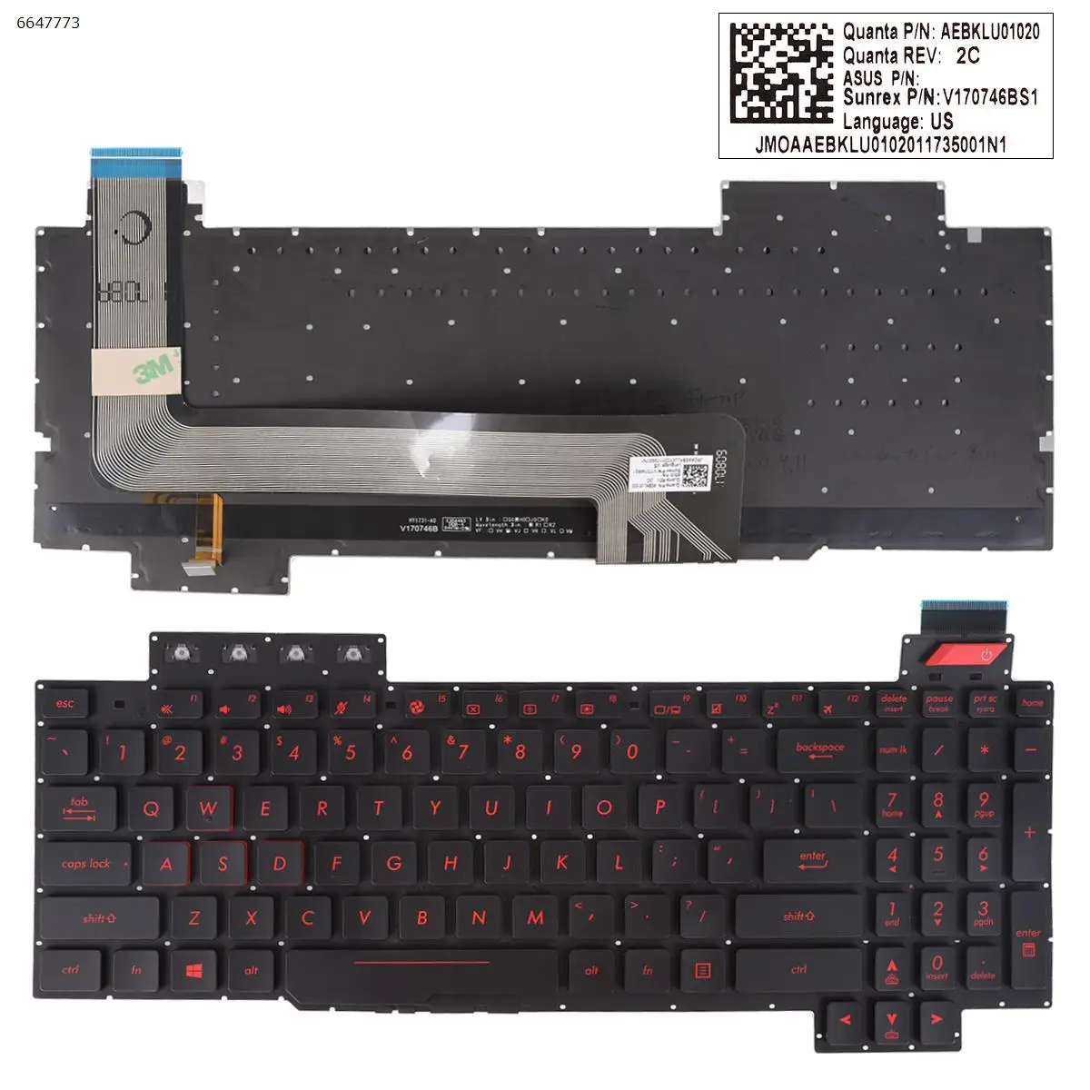 

US Laptop Keyboard for Asus GL503GE Black with Backlit & Red Printing