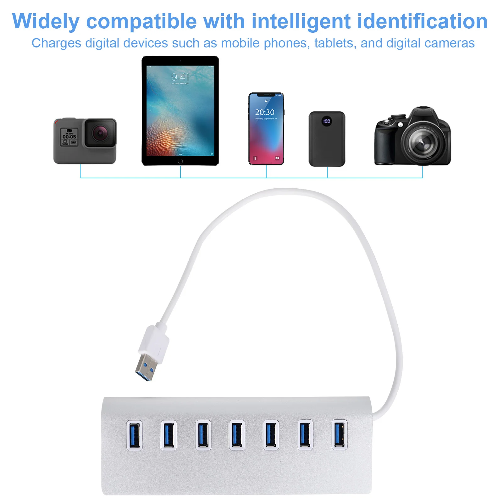 

7-портовая док-станция-концентратор USB 3.0 с вертикальной колонной, наклонный адаптер расширения 25 градусов для портативной мыши, клавиатуры