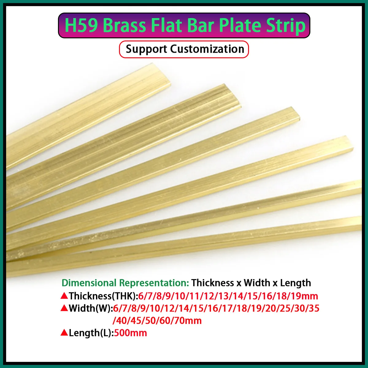 Length 500mm H59 Brass Flat Bar Plate Strip Thicknesses 6 7 8 9 10 11 12 13 14 15 16 18 19mm Rectangular Solid Metal Sheet