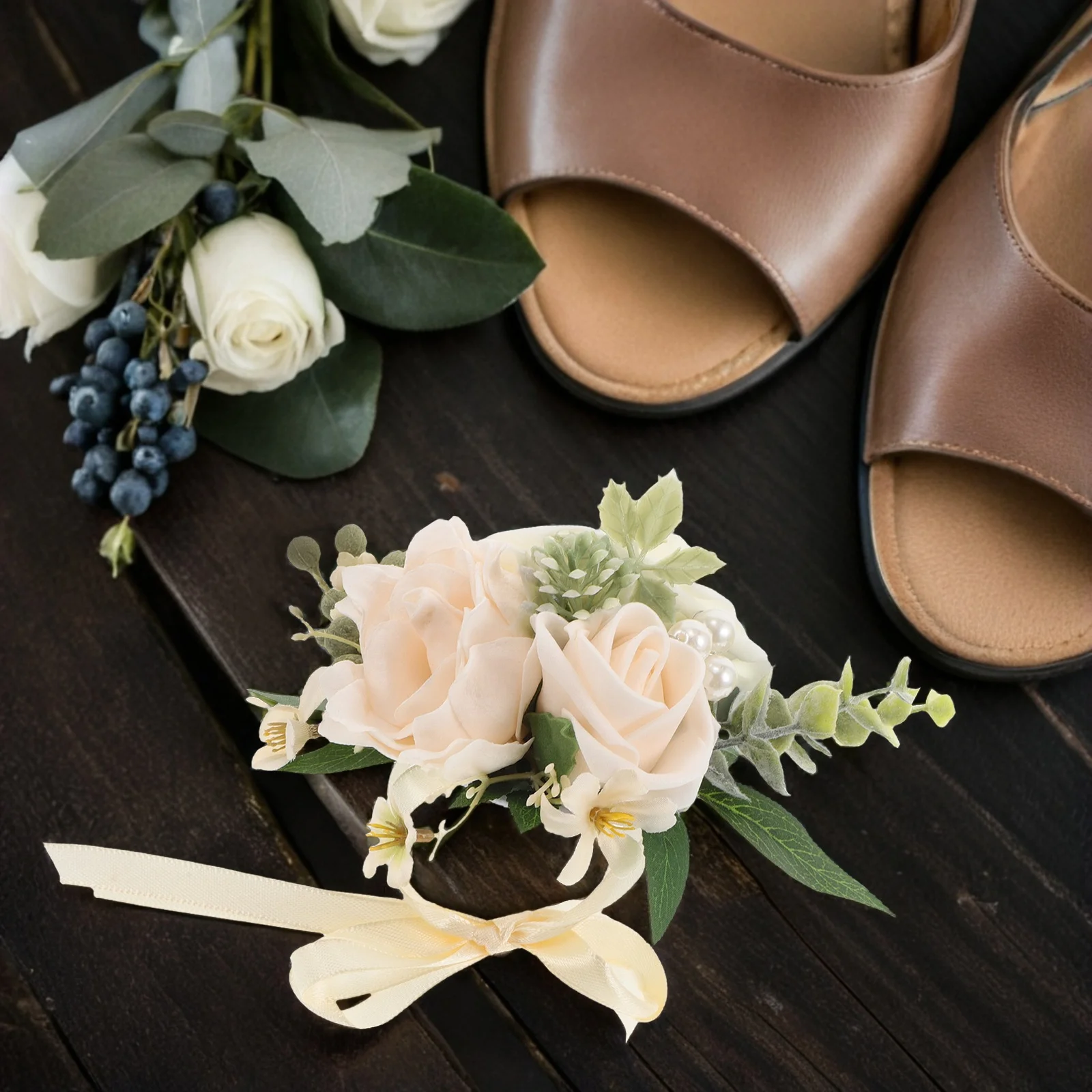 ارتفع المعصم الصدار أنيقة زهرة الحرير الاصطناعي السوار سوار الزفاف اليد زهرة للعروس وصيفات الشرف حفلة موسيقية الديكور