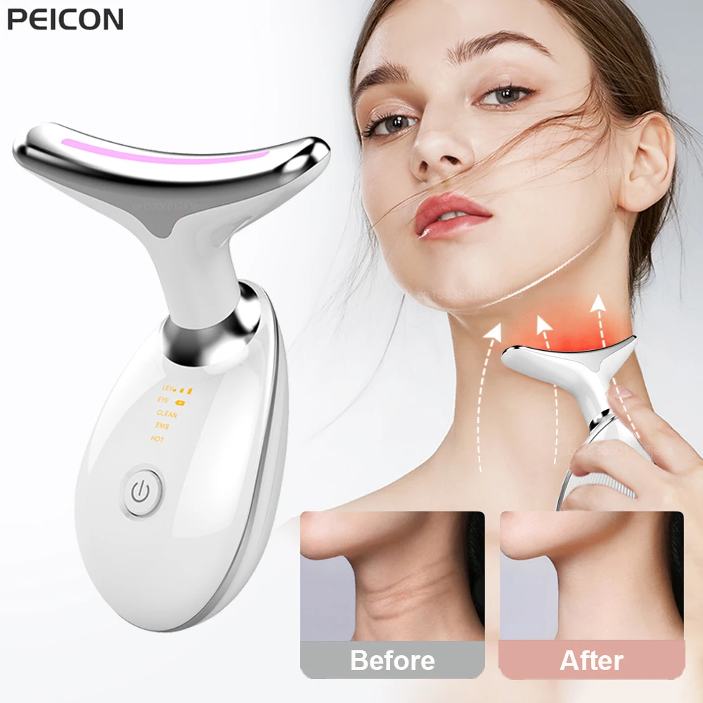 Dispositivo di bellezza per il viso e il collo EMS Massaggiatore per il lifting del collo Dispositivo per stringere la pelle Terapia fotonica a LED