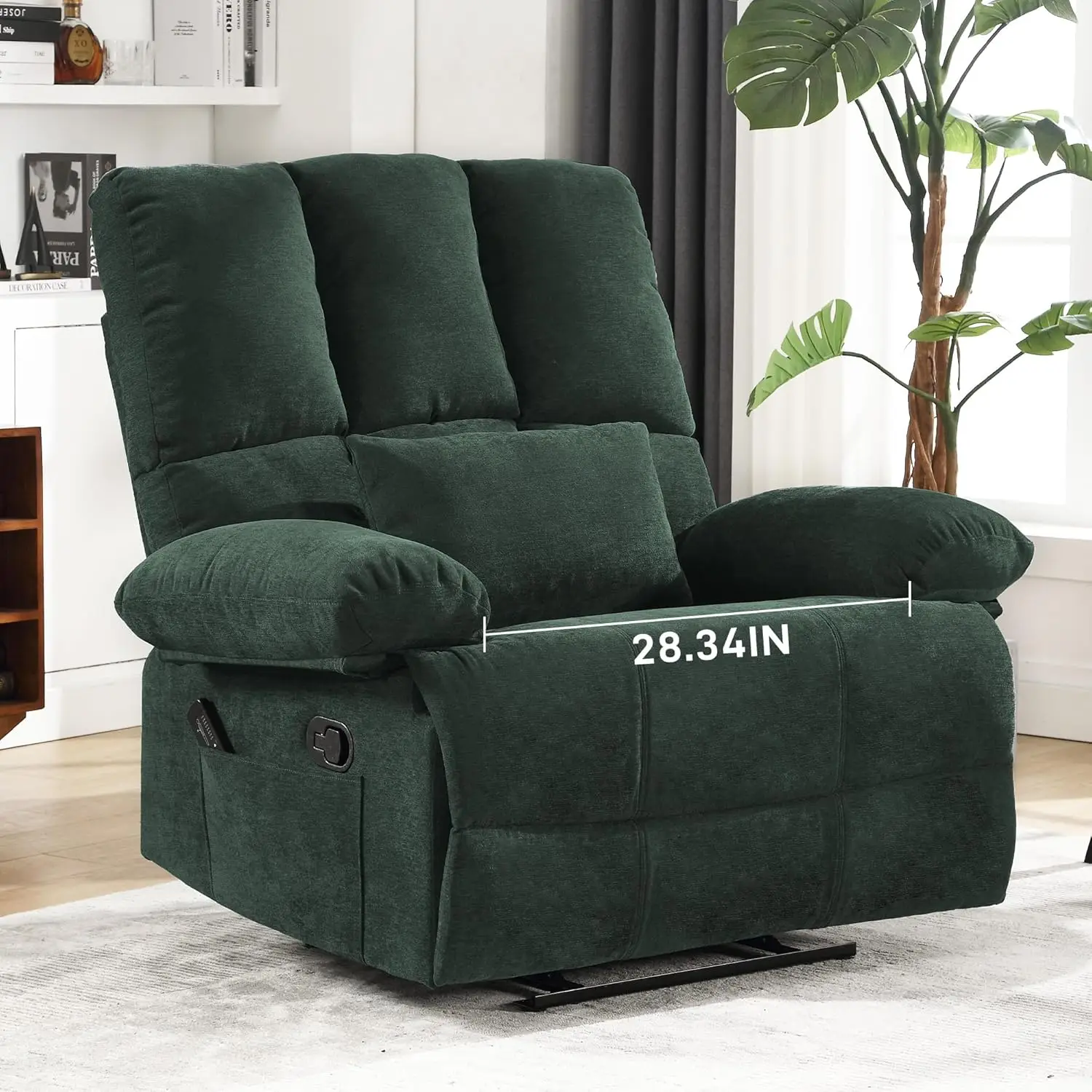 Oversized Recliner Chair 350 Lb Weight Capacity, Plus Size 28 Inch Large Wide Seat Manual Comfortable Fabric Recliner For