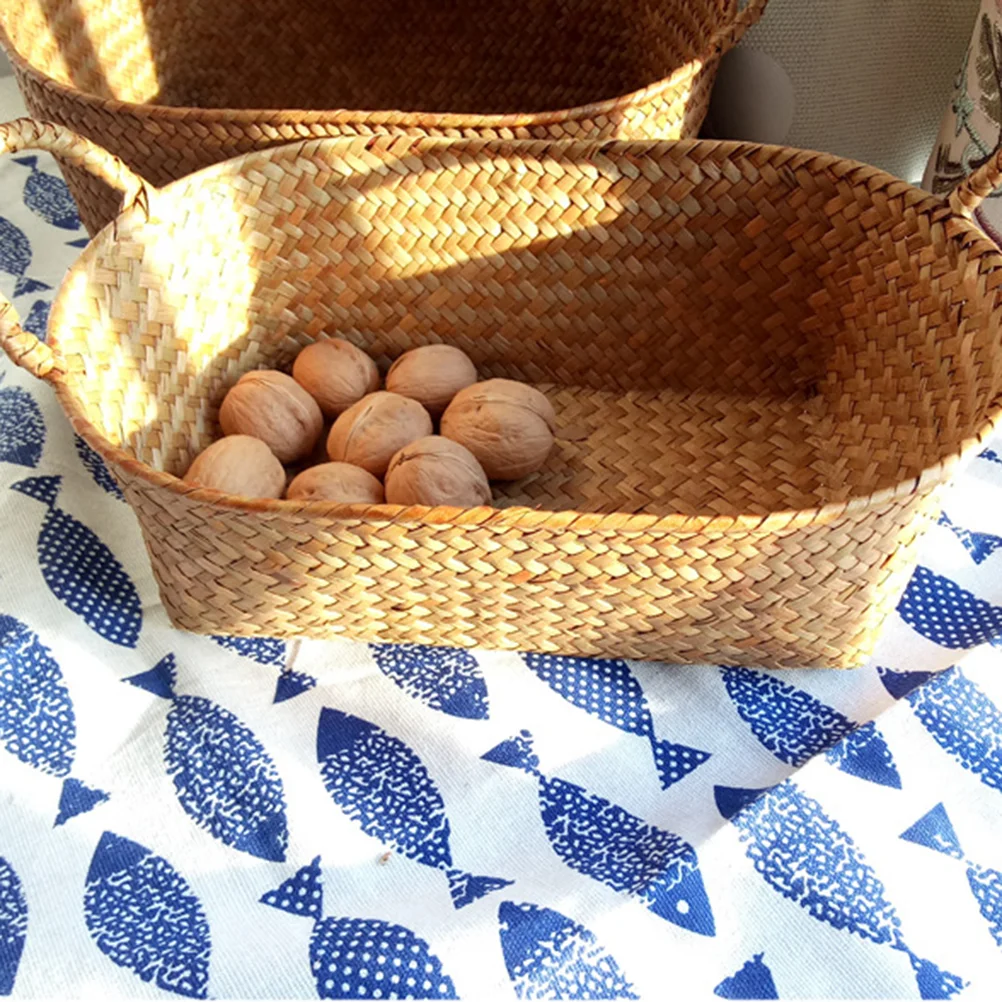 Wicker Storage Basket Handmade Straw Box (original Color) (small Size) Food Tray Rattan Snack Vintage Wooden Family Picnic