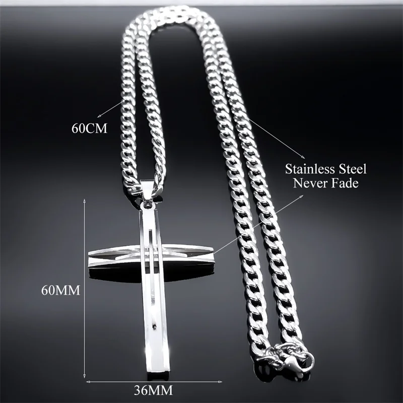 Hip Hop Faith Big Cross Religious Necklace Stainless Steel Chain for Men Rock Crucifix Pendant Necklace Party Jewelry Accessory