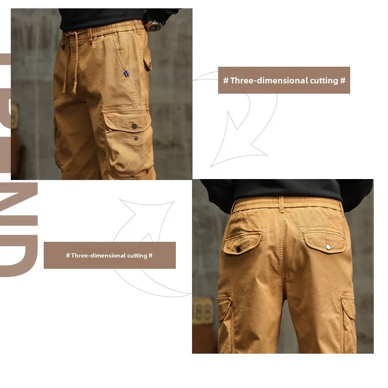 Men's Cargo Pants 2024 Autumn Winter New Solid Color Plus Size Multi-pocket Outdoor Adventure Slacks Men's Thickening Sweatpants