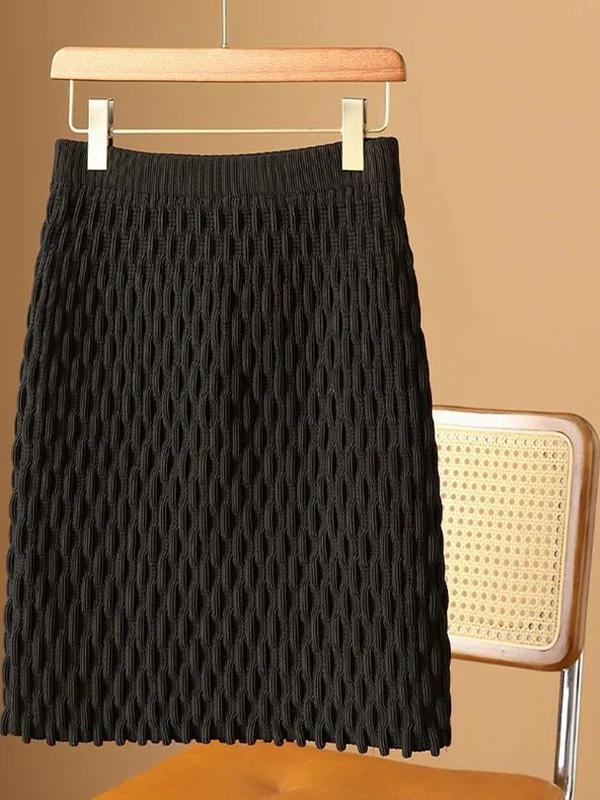 

Прямая юбка-миди трапециевидной формы с трикотажной плиссировкой больших размеров, женские осенне-зимние повседневные юбки с высокой талией для женщин больших размеров