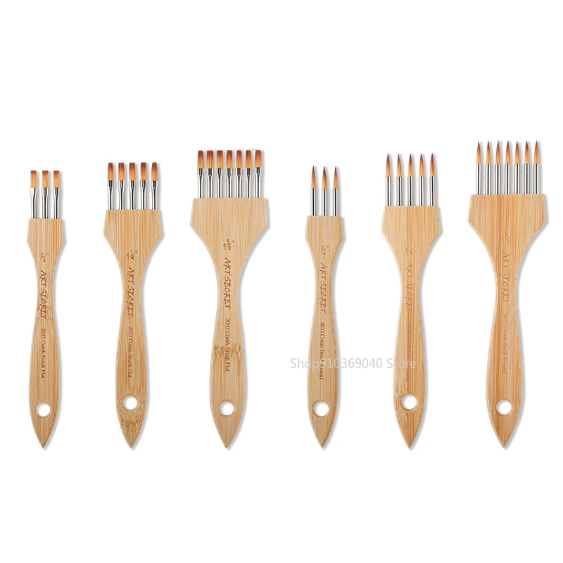 

3 PCS/Set Multi-Tooth Comb Brushes Pointed/Flat Nylon Blend Wool Beech Handle Acrylic Watercolor Paint Brushes Art Supplies