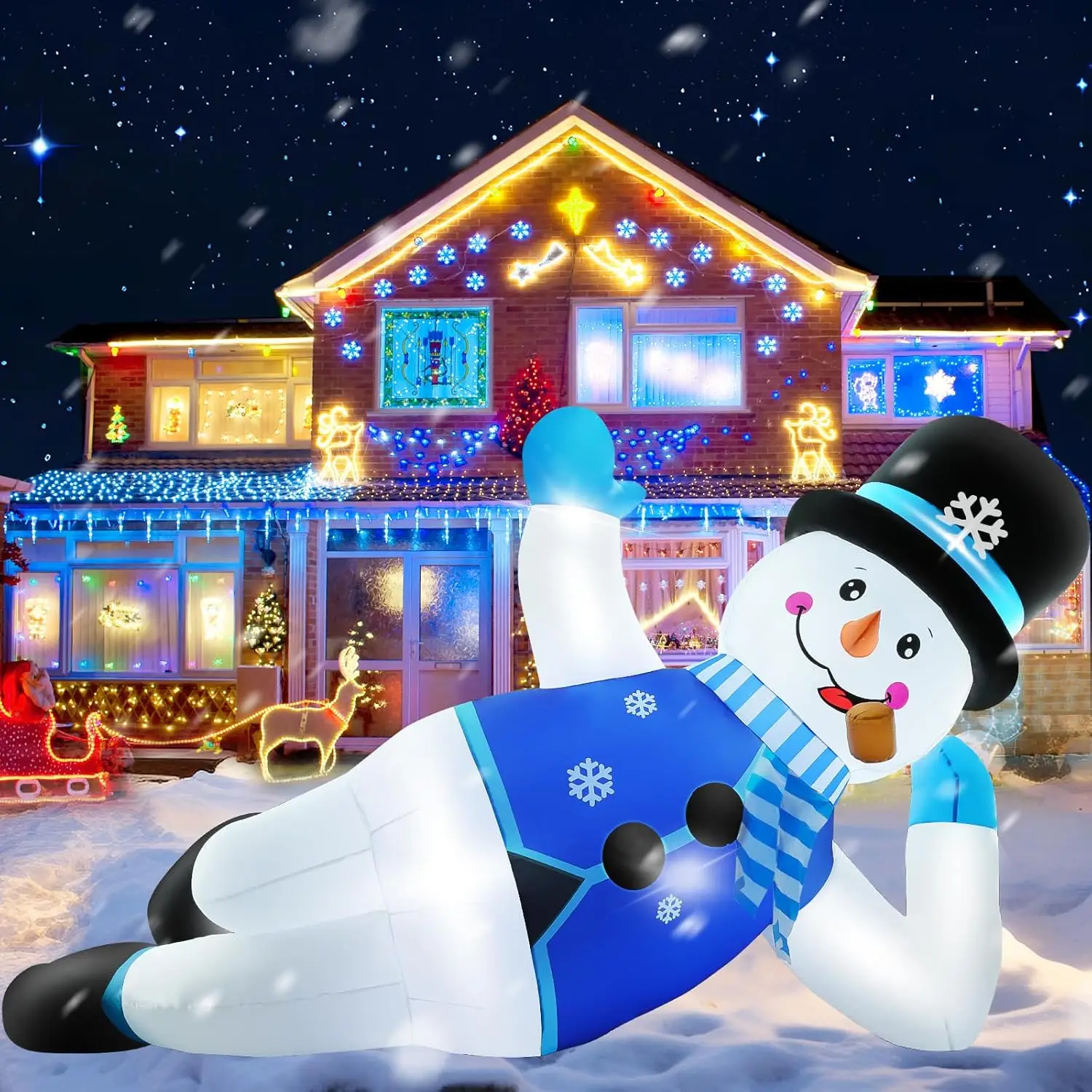 

10FT Christmas Inflatables Snowman Outdoor Decorations, Blow Up Yard Decorations Inflatable Xmas Snowman with LED Lights