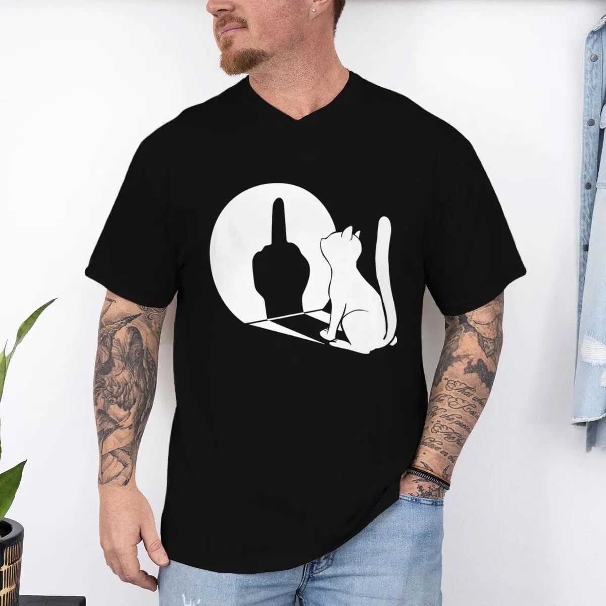 Summer Glowing Middle Finger Cat T-shirt for Men Cat Funny Gift T-Shirt Short Sleeve Tee Gifts Sarcastic Luminous T-shirts