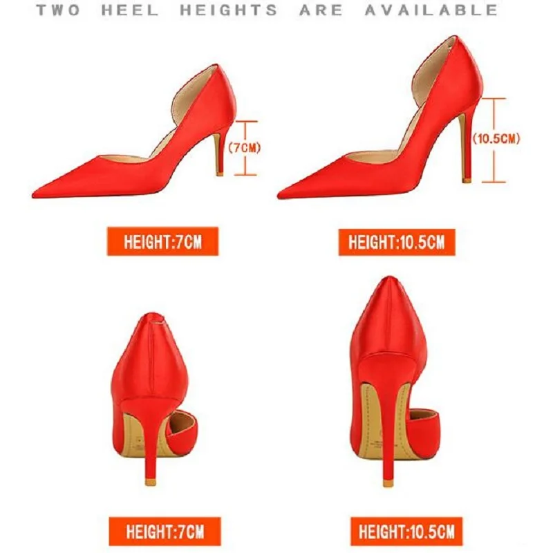 

BIGTREE New Fashion Office Women Pumps Satin Silk Side Hollow High Heels Stiletto Pointed Toe Female Party Shoes Dress
