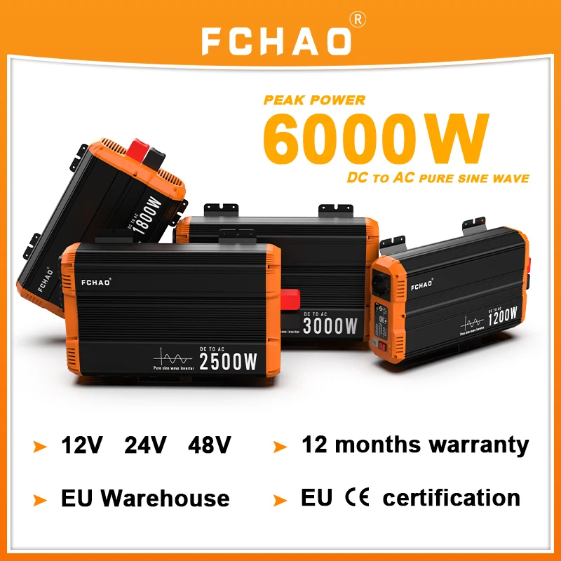 

FCHAO 1KW 2KW 3KW pure sine wave inverter DC 12V 24V to AC 230V Transformer Power Converter solar car inverter with LCD for RV