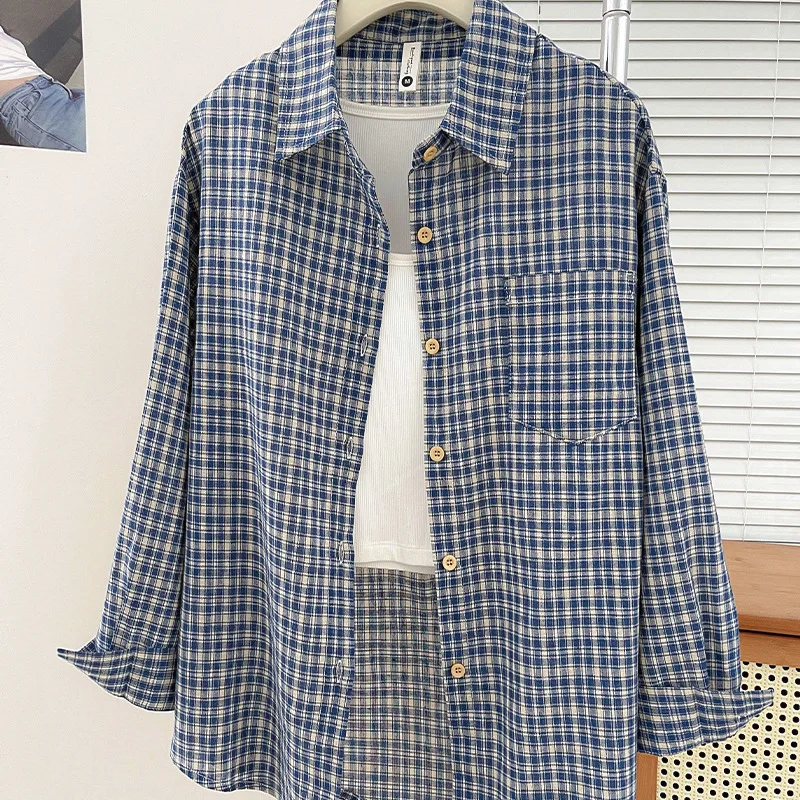 Korean-style Vintage Plaid Shirt New Spring And Autumn Casual Versatile Top Loose And Slimming Versatile College-style Shirt - Image 5