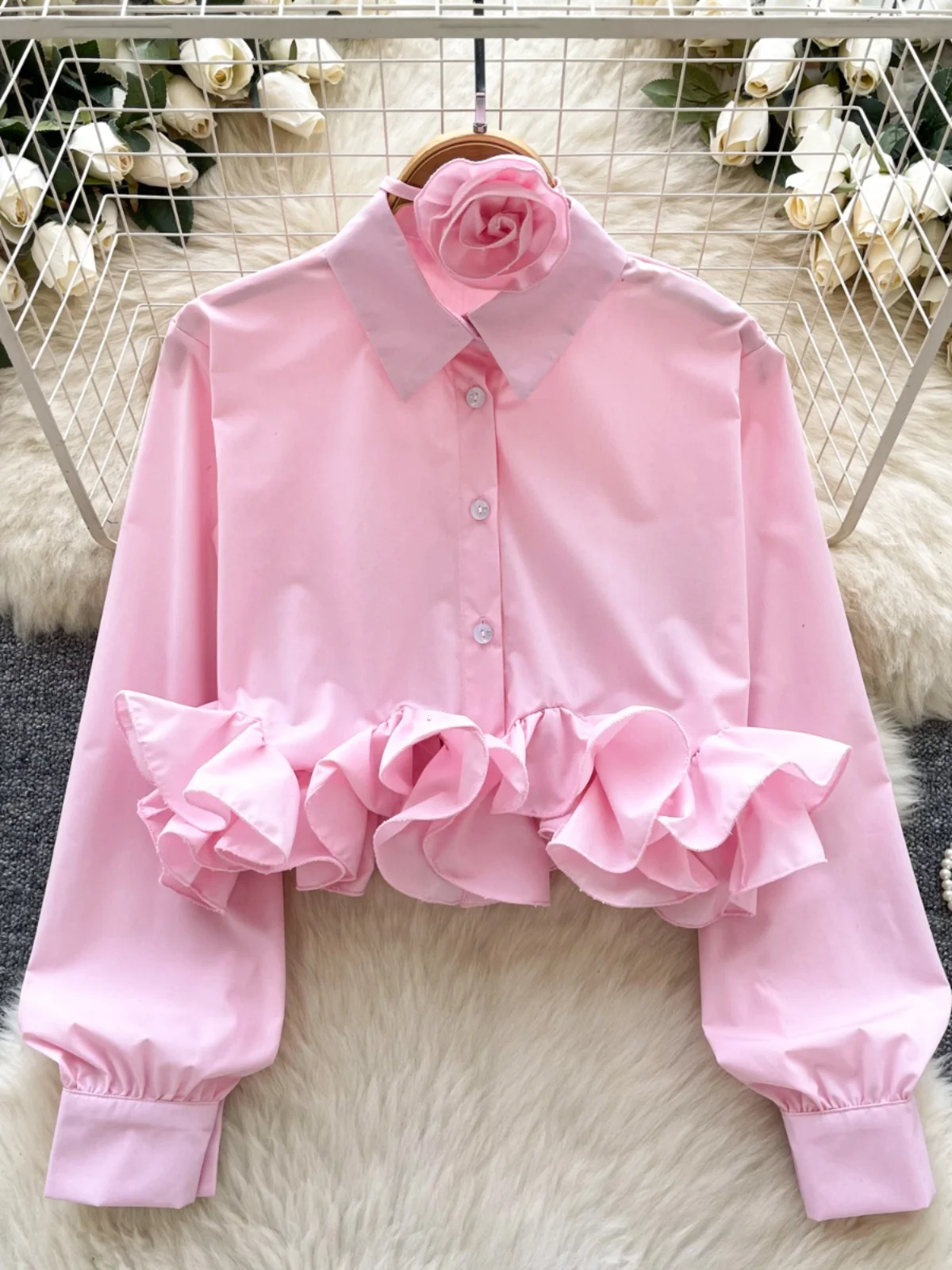 

Женская рубашка Svel Commute в корейском стиле, свободного кроя, с длинным рукавом, воротником-стойкой, цветочным узором, создающая атмосферу весеннего настроения.