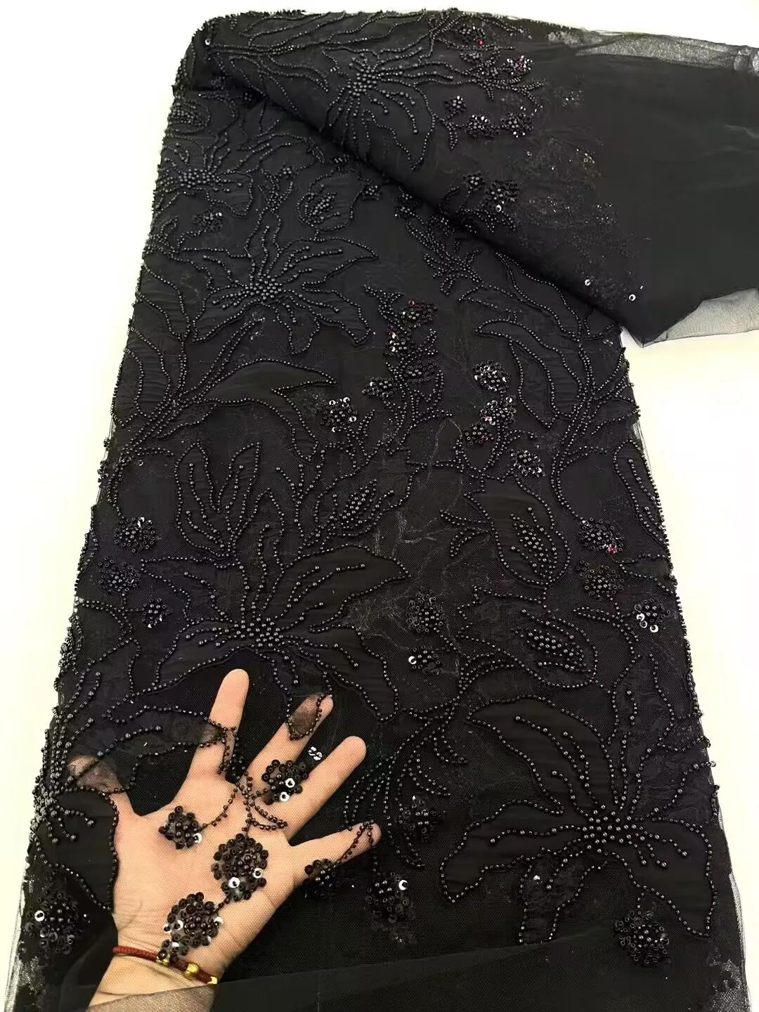 Mccarthy 2025 Handmade Beaded Lace Fabric France Sequins Embroidery 3D Beads Nigerian Bridal Mesh Lace Fabric for Sewing