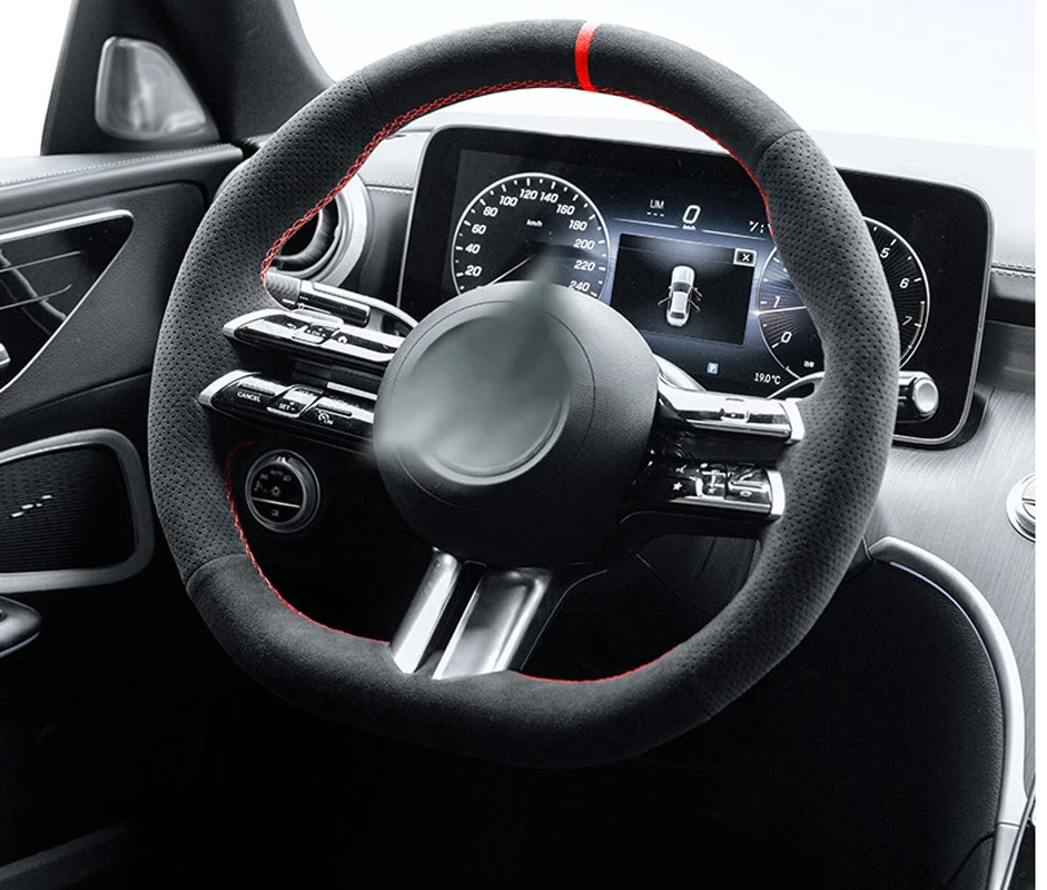 Genuine Leather Suede Red Thread Steering Wheel Cover Car Accessoires Specifically for Mercedes Benz C-Class W206 E-Class W213