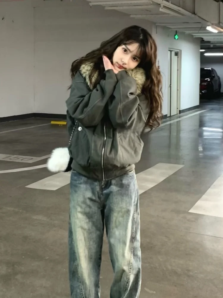 

Хлопковая куртка в стиле ретро с меховым воротником для мужчин и женщин, зимняя теплая рабочая одежда, толстовка с капюшоном-стойкой