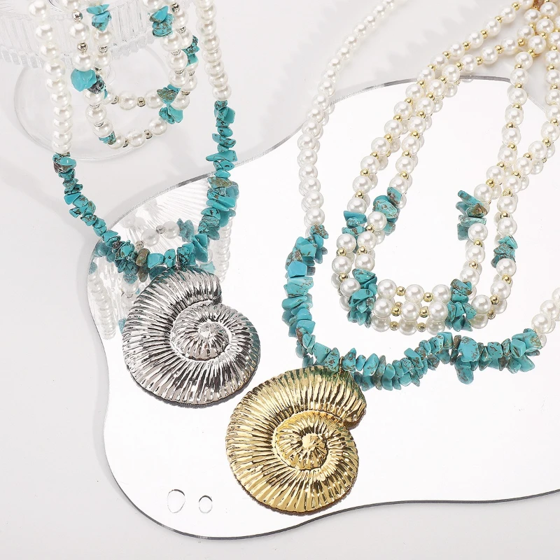 Muschel Anhänger Sommer Frauen Frische Perlen Zerkleinerte Steine Mehrschichtige Halsketten Modeschmuck Strandurlaub – Detail 4