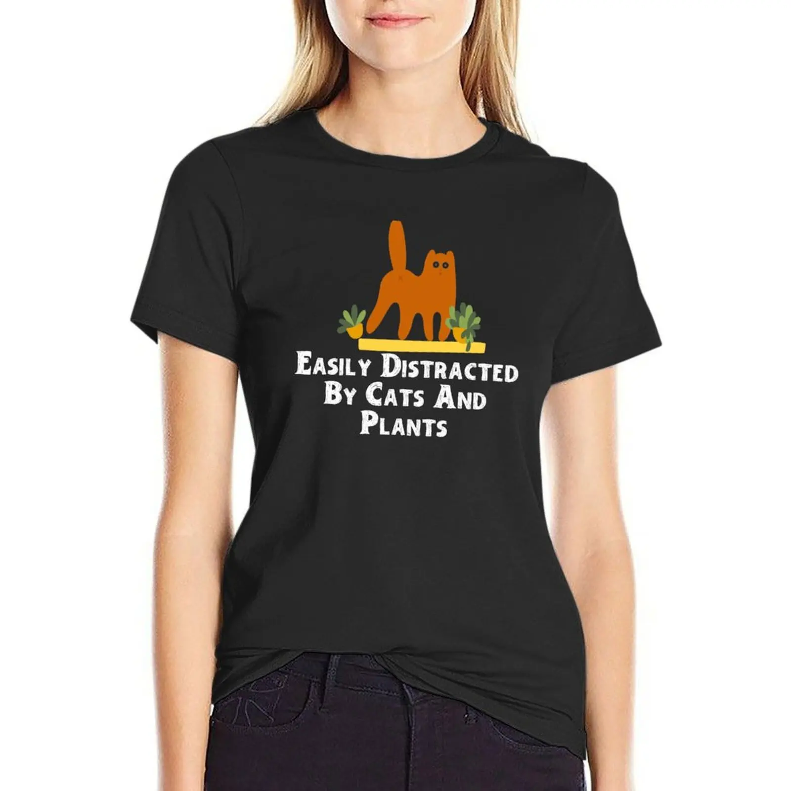 Easily Distracted By Cats And Plants T-Shirt quick-drying blanks customs Women clothes