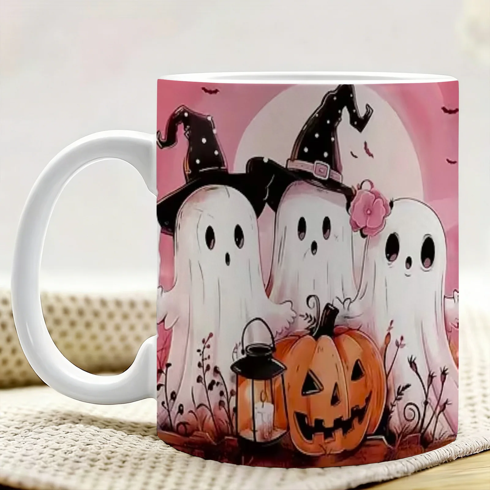 1pc 1pcs Suitable for Home & Office Ceramic Coffee Mug with Double-Sided -Themed Design - 11oz Reusable Cup, Easy to Hand Wash, Spooky Gift for &, for Tea, Cocoa, Beverages, Year-Round Use