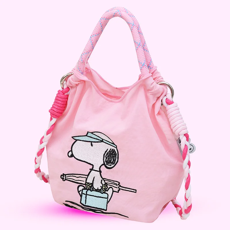 MINISO SNOOPY Nylon Cartoon Ten Thousand Needle Embroidery Embroidery Flower Drawstring MINI Phone Bag Crossbody Handbag Gift