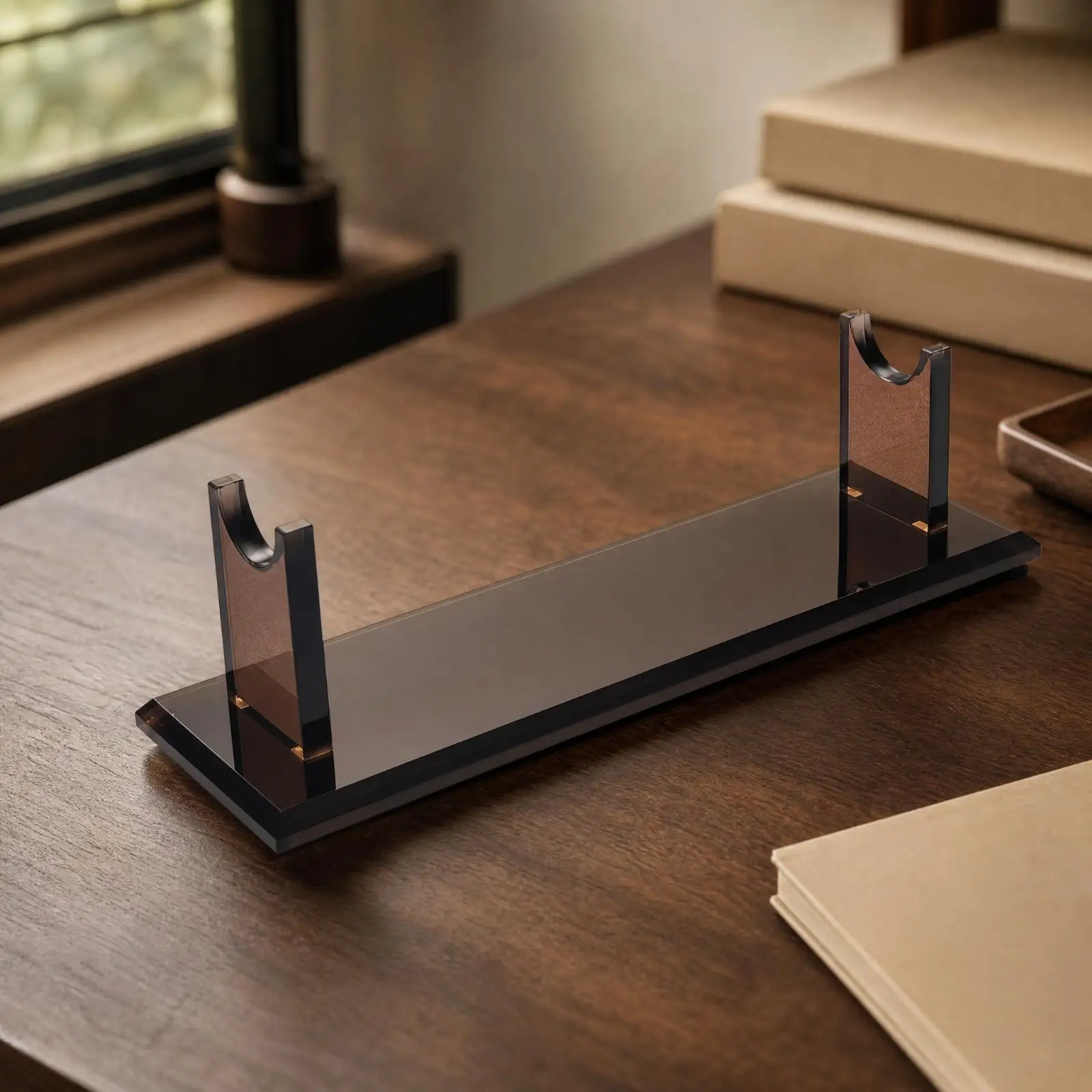 Acrylic Sword Display Stand Tabletop Horizontal Sword Stand with Scooped Cradles Freestanding for Model Collectors, Desks,