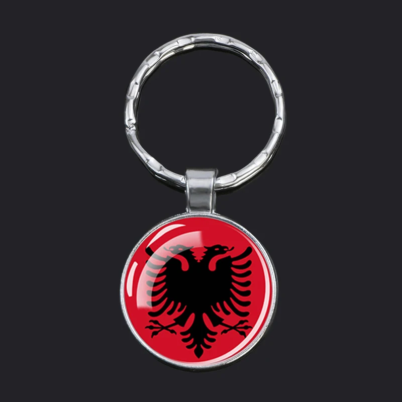 Esspoc Albania Flag Key Chain Fashion Glass Dome Keychains Keyrings Patriot Souvenir Gifts Albanian Flags Jewelry Accessory