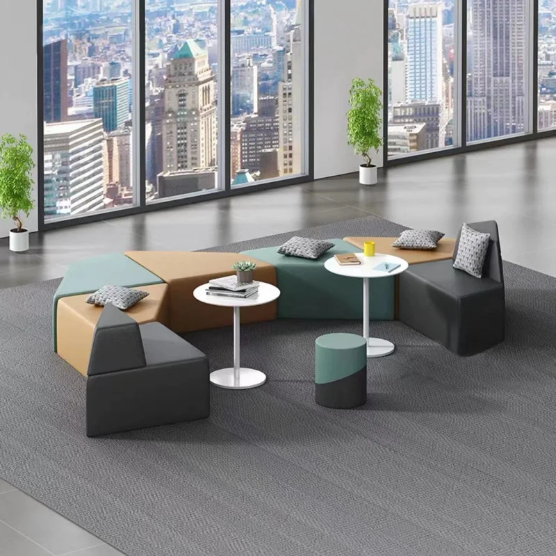 Custom Simple Modern Office Sofa Rest Area Reception Studio Simple Fabric Sofa Coffee Table Set