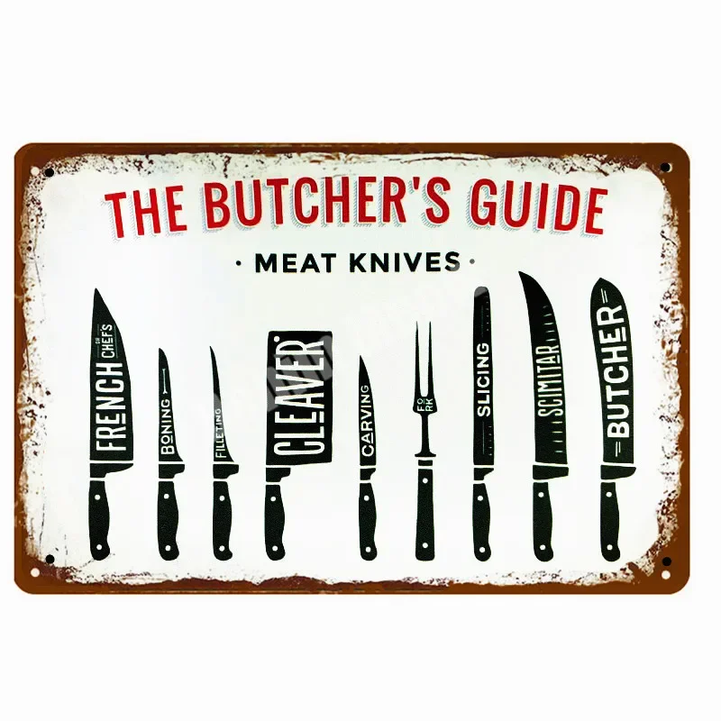 Przewodnik BUTCHER'S Vintage metalowe tabliczki Cut woolchina krowa kurczak wieprzowina kaczka plakat Kuchnia plytki Dekoracyjne