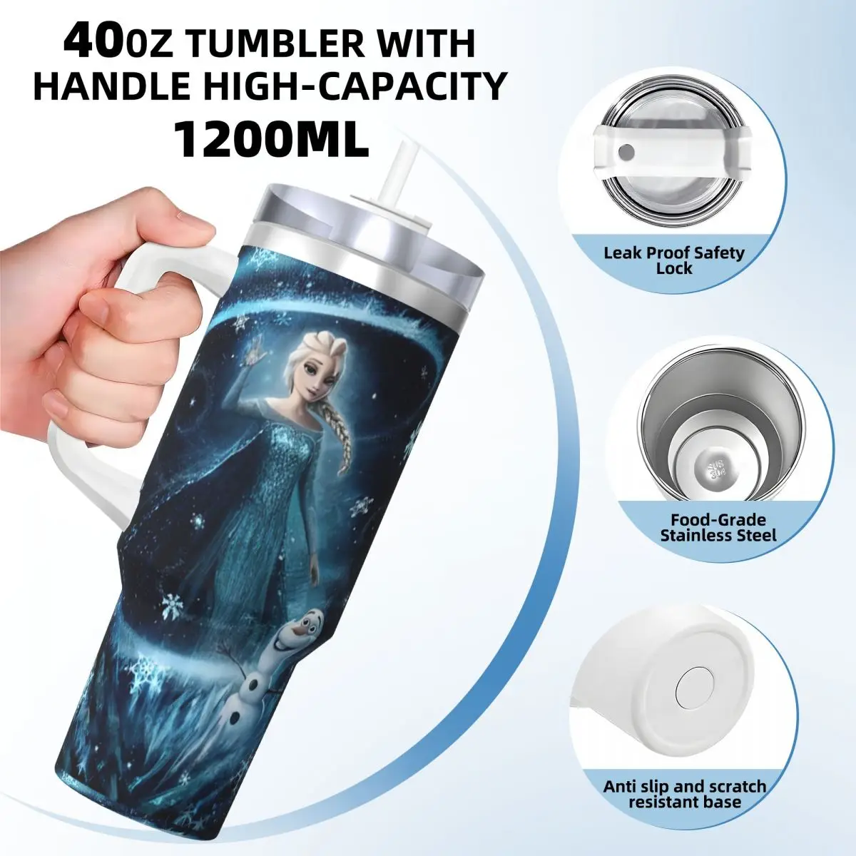 Frozen Elsa Princess Anna Stainless Steel Tumbler Travelist Thermal Mug With Straws and Lid Large Mugs Cup Drink Water Bottle