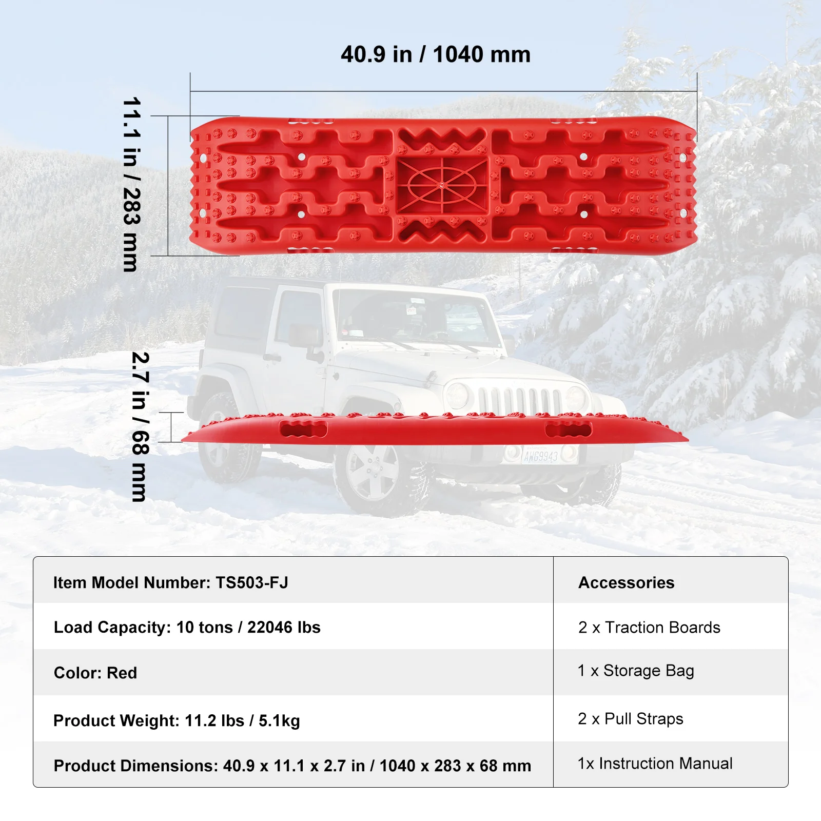 SucceBuy 10-TON tractieborden met PP-materiaal herstelborden voor terreinwagen auto pick-up SUV RV paar banden tractiematten