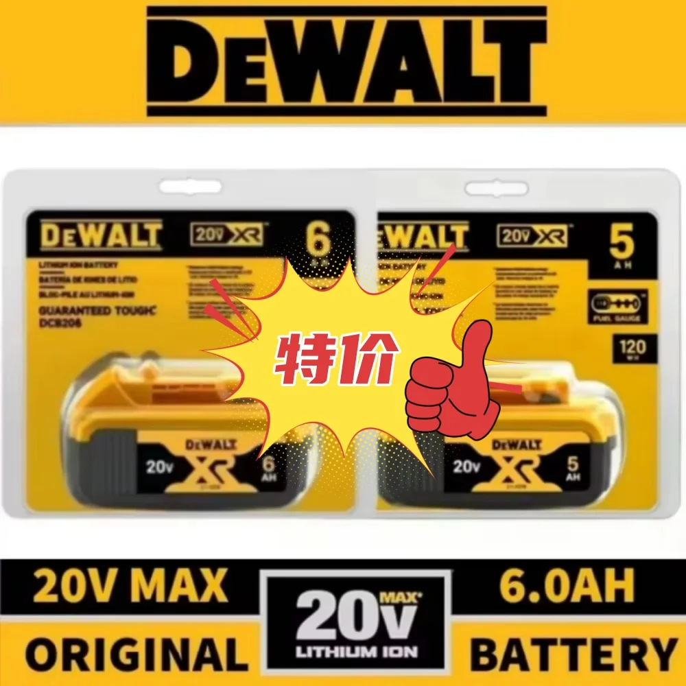 DeWalt 20V Original Battery Compatible with DCF892 DCF845 DCF850 DCF911 DCD800 DCD805 DCB184 DCB200 Tools - Replaceable 6.0Ah/5.