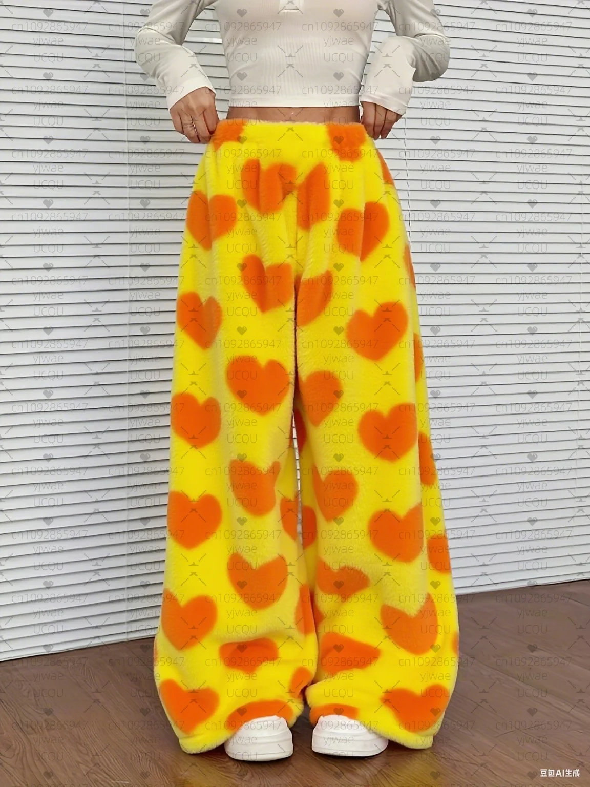 2025, Damen-Pyjama-Plüschhose, gerades Bein, Liebesdruck, lockere Nachtwäsche, Hose, Pyjama-Hose, Damenbekleidung