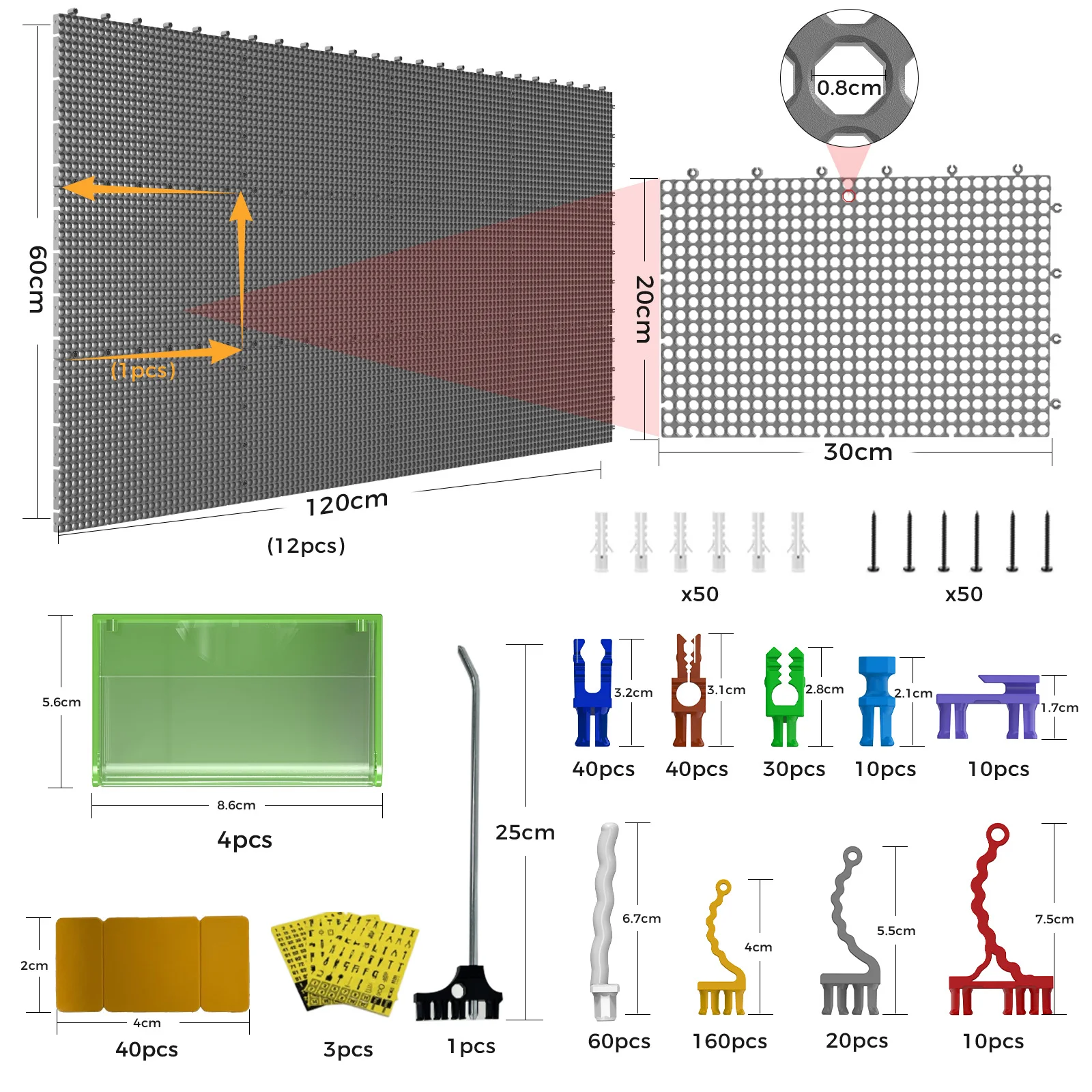 Plastic PegBoard Wall Organizer Kit, 12 Grey 122 X 61 cm, 428 Accessories with Hooks, Clips, Bins & Holders, Modular Tool Storag