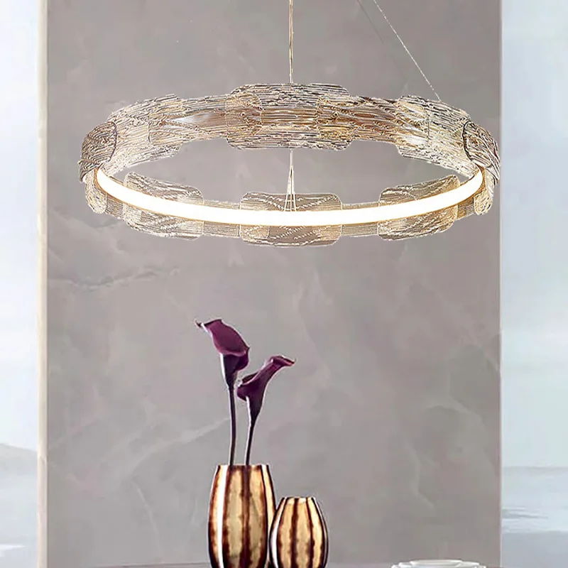 

AmericanLED ceiling glass chandelier for dining room, round chandelier for living room, dimmable, all brass lustre