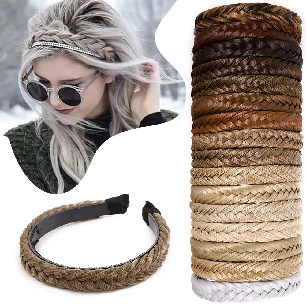 Wig Twist Headbands for Women Wide Fishbone Braids Hairbands Handmade Retro Head Hoop Hair Styling Headwear Hair Accessories