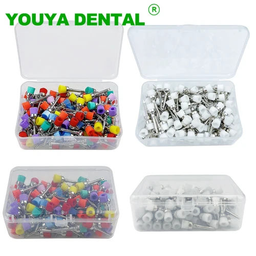 100 unids/caja cepillo de profilaxis Dental cuenco de color tipo pestillo cepillos de pulido de nailon cabezal de cepillo pulidor materiales de laboratorio de odontología