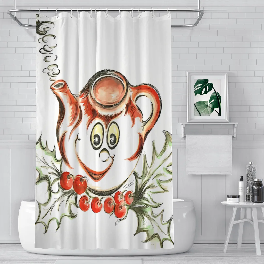 Santa's Tea Brewing Bathroom Shower Curtains  Waterproof Partition Curtain Funny Home Decor Accessories