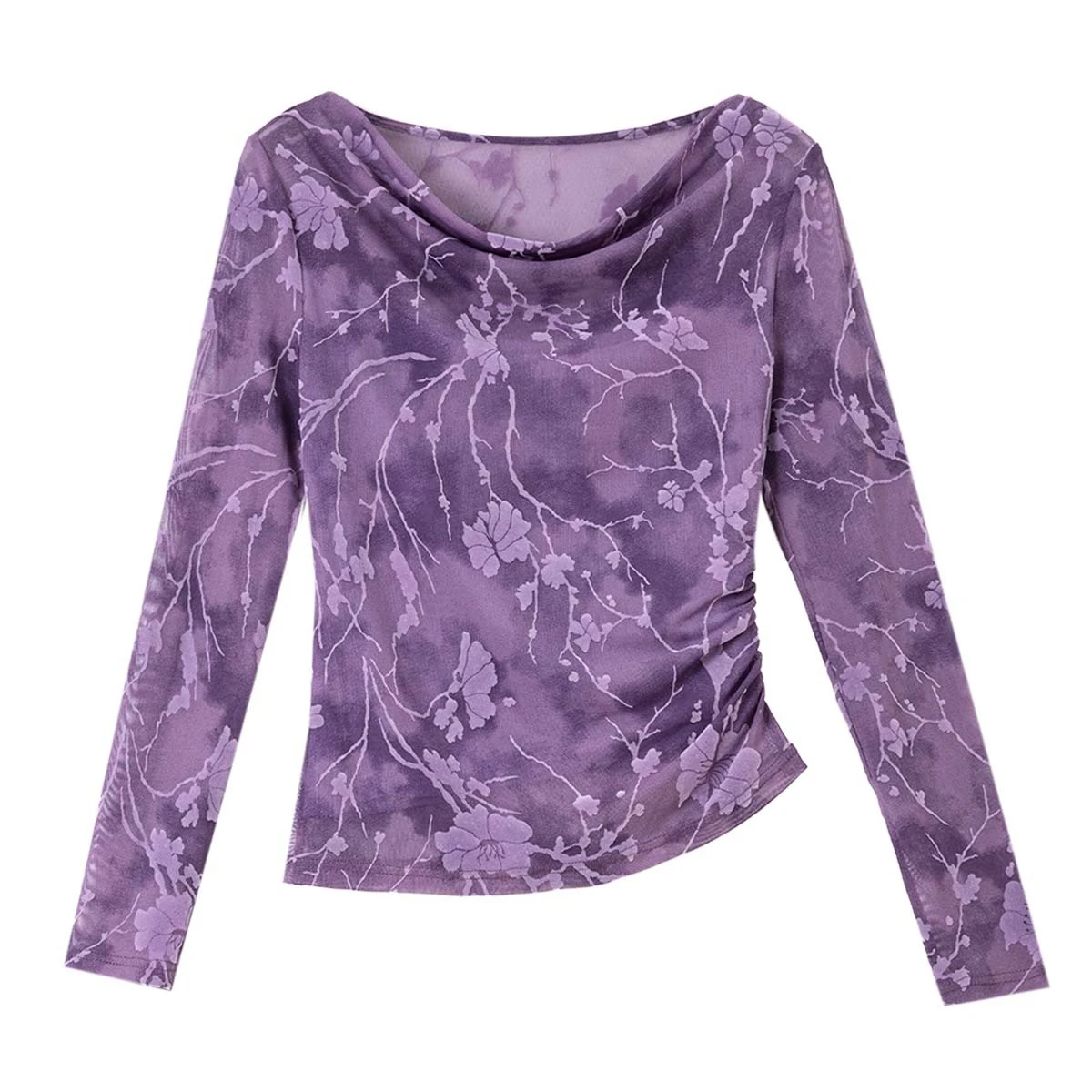 VIMLY امرأة الموضة الأزهار طباعة سوينغ الرقبة تي شيرت عادية محبوك سيدة تيز كم طويل سليم صالح الإناث قمة الخريف 2025 A3061 #6