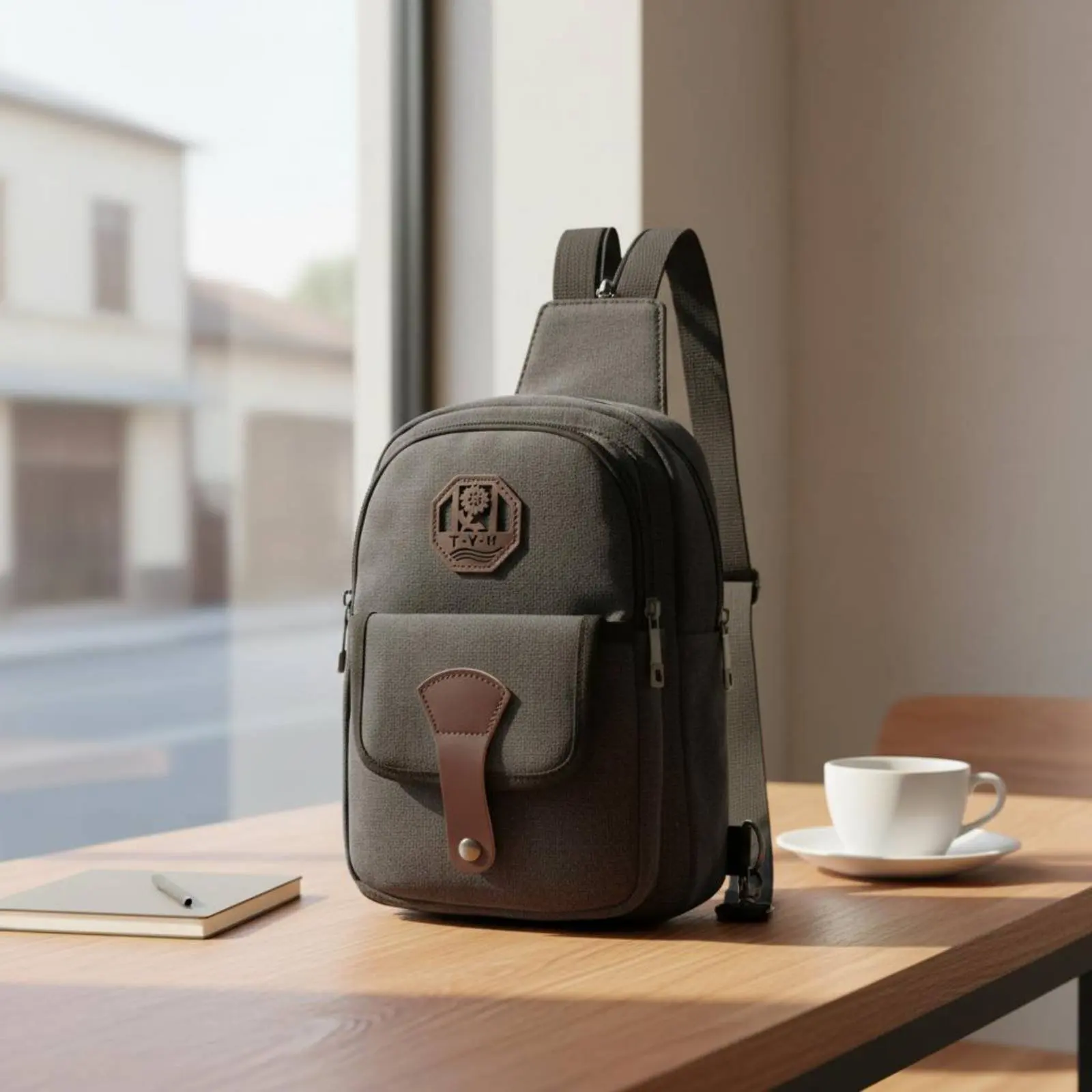Canvas Sling Bag Adjustable Strap Men's Crossbody Backpack for Travel