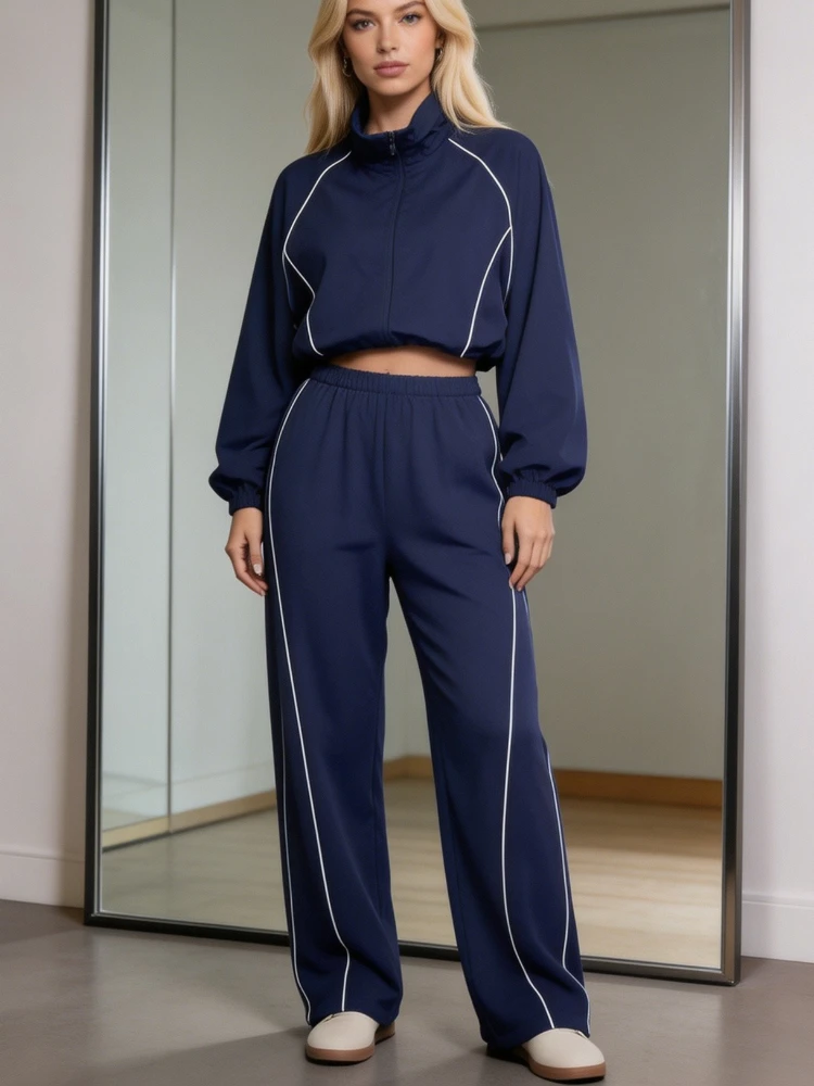 Casual Fashion Women's Set Casual Long Sleeve Zip Jacket Drawstring Jogger Pants 2 Piece Set Matching Classic Tracksuit Outfits