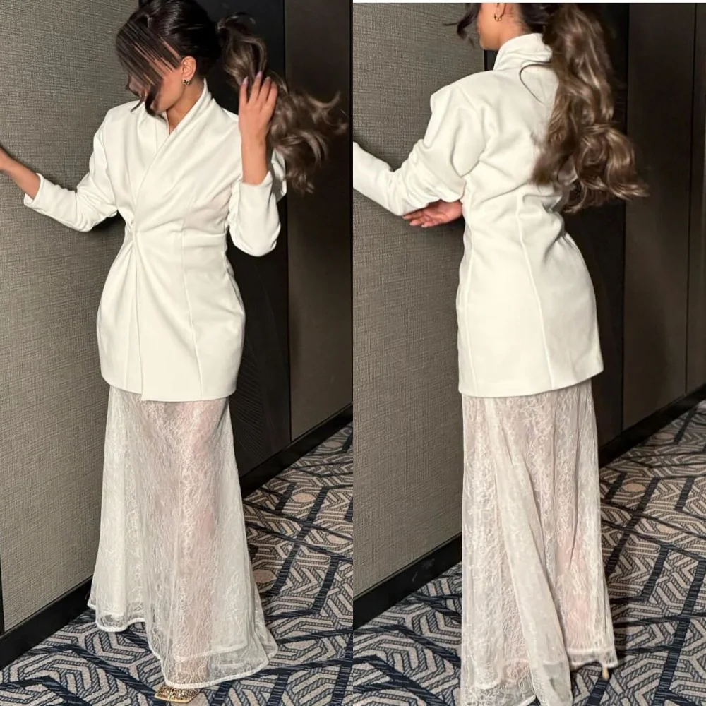 

Customized Modern Style Exquisite Jersey Pleat Ruched Lace Mermaid V-neck Midi Dresses Bespoke Occasion Dresses Elegant Fashion